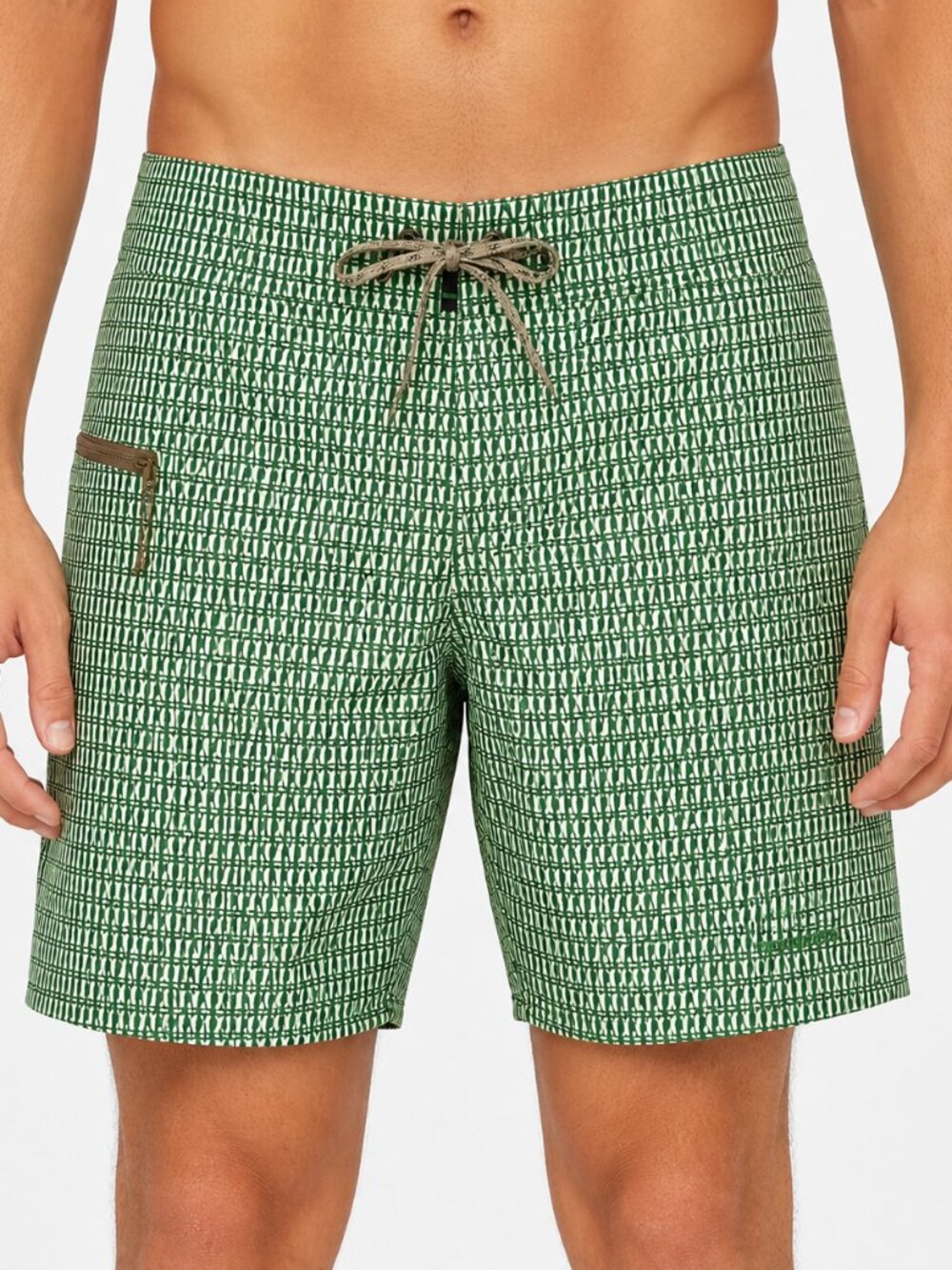 Patagonia Board Shorts Men's 33 Green Geometric Swim Trunks Gorpcore Athleisure